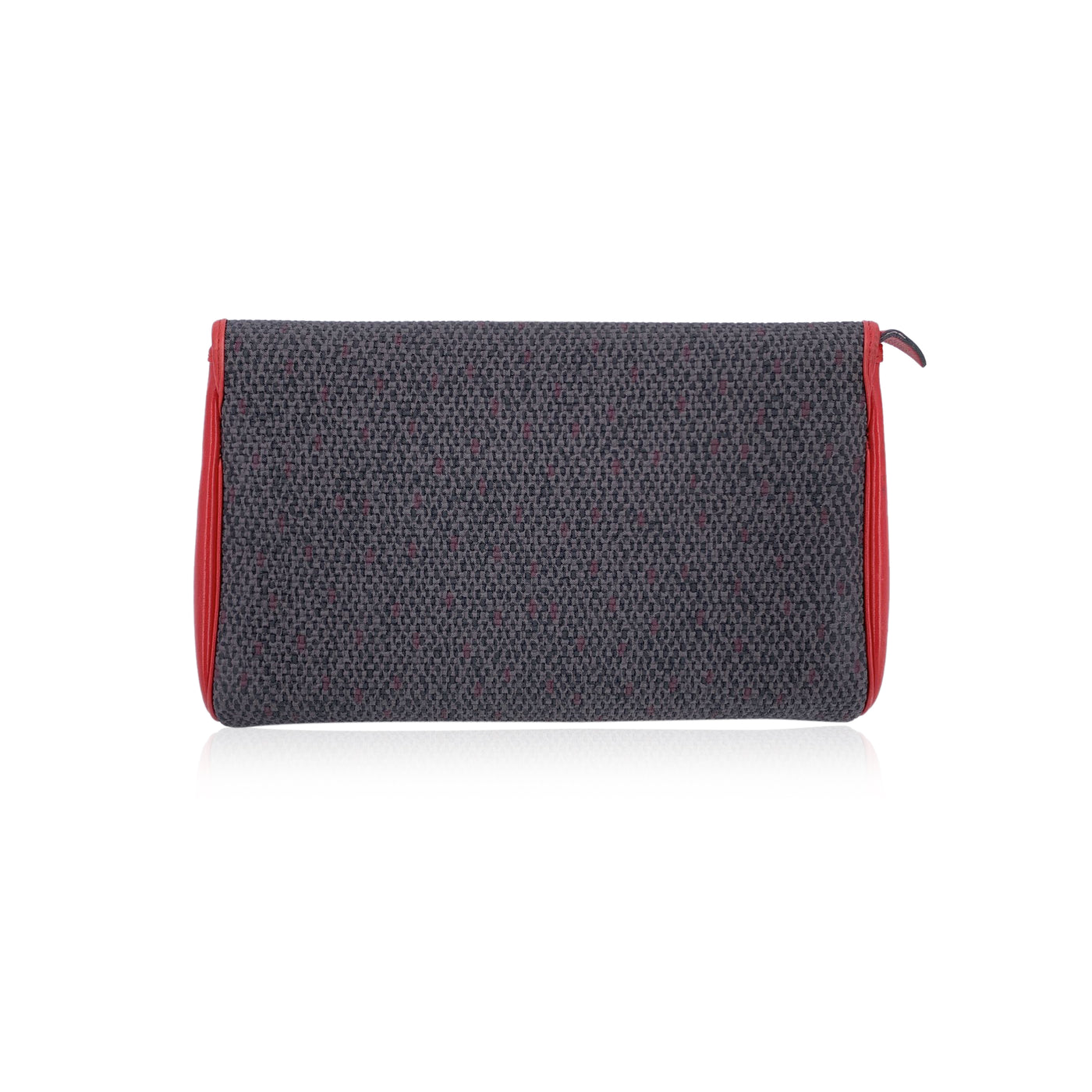 Yves Saint Laurent Vintage Grey Red Textured Canvas Clutch Bag