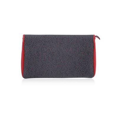 Yves Saint Laurent Vintage Grey Red Textured Canvas Clutch Bag