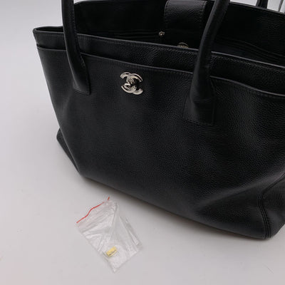 Chanel 2010s Black Pebbled Leather Executive Tote Bag with Strap