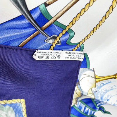 Hermes Vintage Blue Silk Scarf Vive le Vent 1992 Toutsy Bourthoumieux