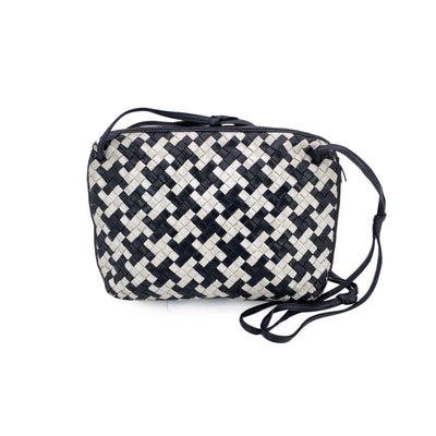 Bottega Veneta Black White Intrecciato Woven Nodini Crossbody Bag