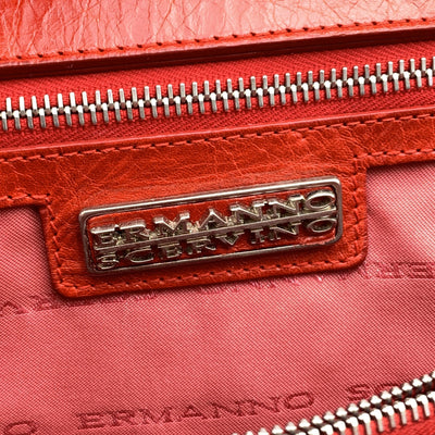 Ermanno Scervino Red Raffia and Leather Tote Shoulder Bag