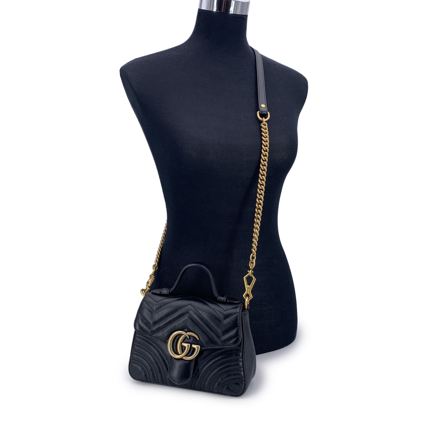 Gucci Black Quilted Leather GG Marmont Crossbody Bag with Handle