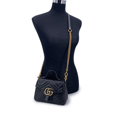 Gucci Black Quilted Leather GG Marmont Crossbody Bag with Handle