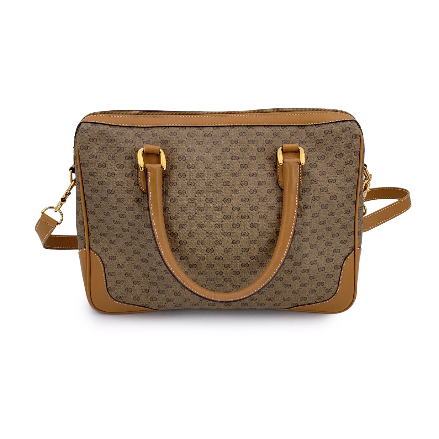 Gucci Vintage Beige Monogram Canvas Satchel Handbag with Strap