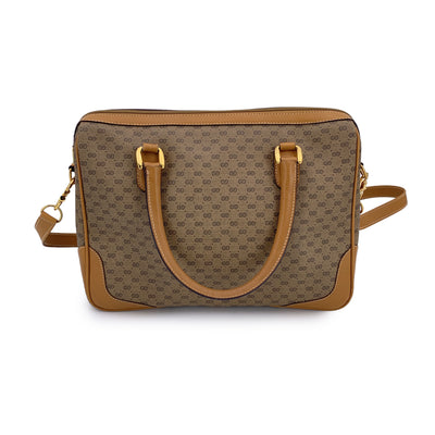 Gucci Vintage Beige Monogram Canvas Satchel Handbag with Strap