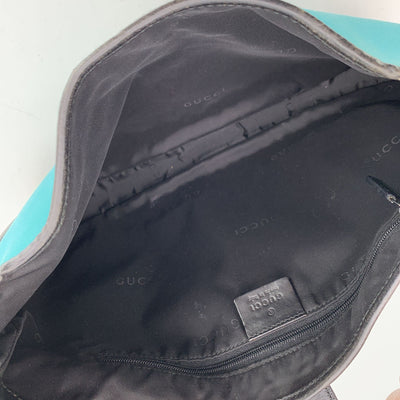 Gucci Turquoise Canvas Black Leather Jackie Hobo Bag Handbag