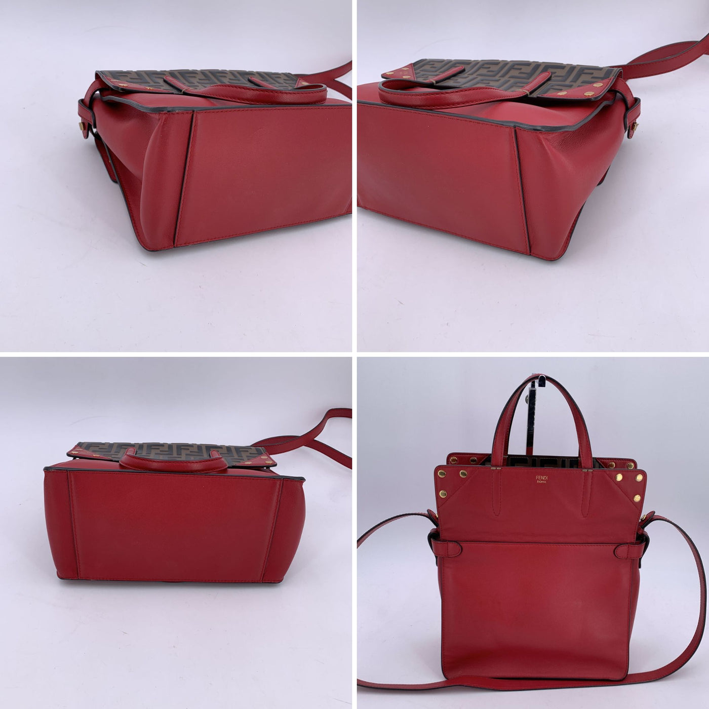 Fendi Red Bi Color FF Monogram Embossed Leather Flip Tote Bag