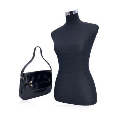 Gucci Vintage Black Leather GG Cut Out Flap Shoulder Bag