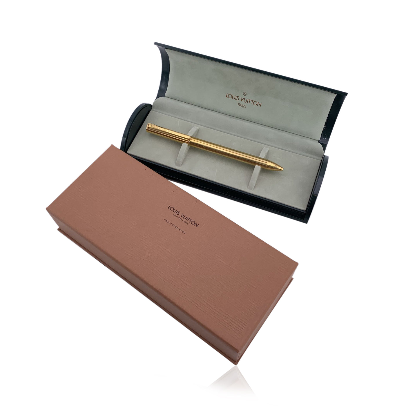 Louis Vuitton Vintage Gold Metal Engraved Ballpoint Pen with Case