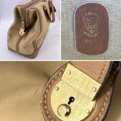 Gucci Vintage Beige Canvas and Leather Weekend Travel Carry-on Bag