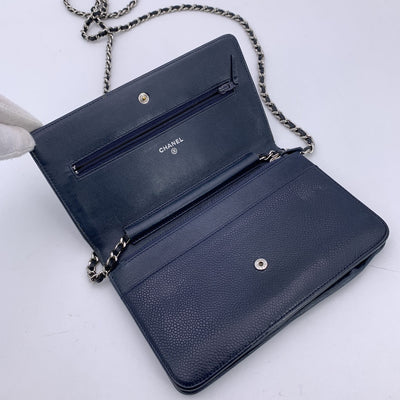 Chanel Blue Caviar Leather CC Logo Wallet on Chain Woc Crossbody Bag