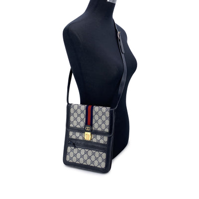 Gucci Vintage Blue Monogram Ophidia Stripes Vertical Crossbody Bag