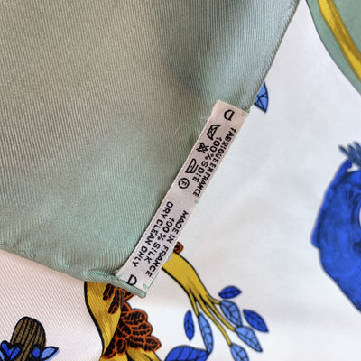 Hermes Vintage Silk Scarf Alphabet III 1990 Annie Faivre Light Green
