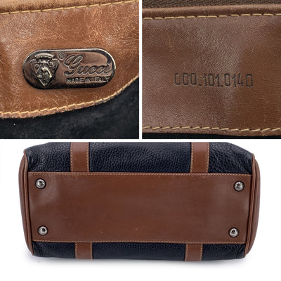 Gucci Vintage Brown and Black Leather Handbag Boston Bag