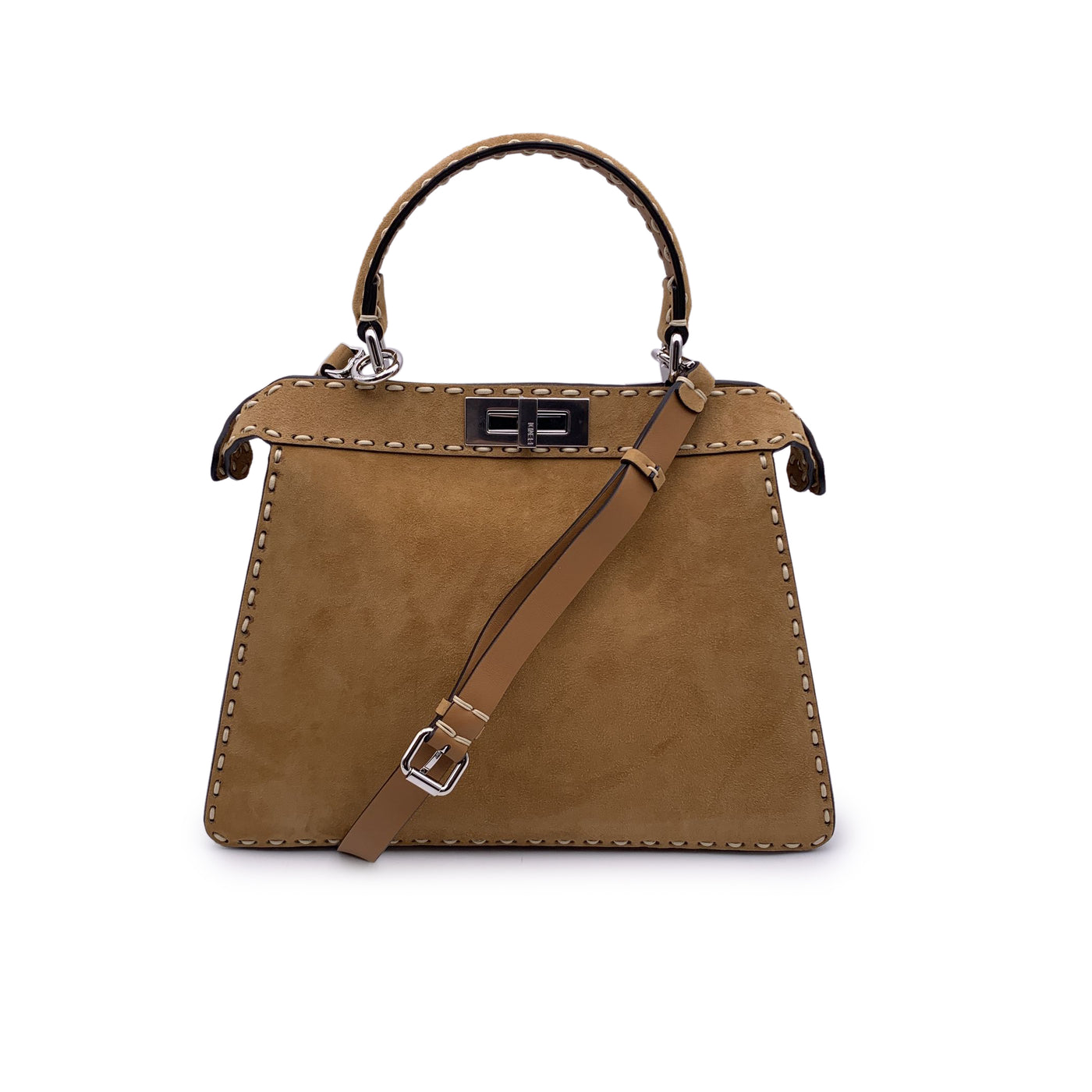 Fendi Selleria Beige Suede Peekaboo ISeeU Medium Top Handle Bag