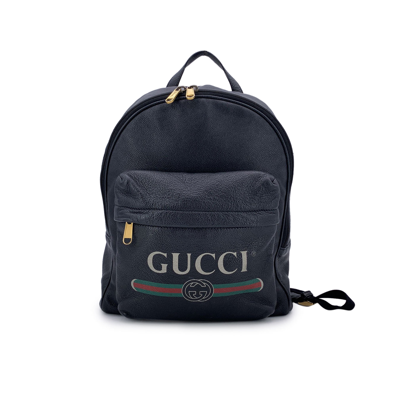 Gucci Black Leather Classic Logo Print Backpack Shoulder Bag