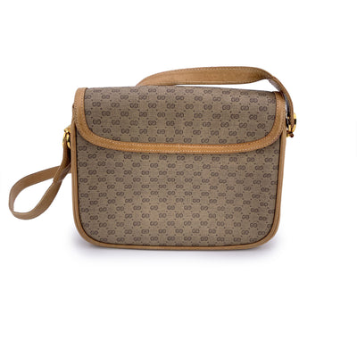 Gucci Vintage Beige Monogram Canvas and Leather Flap Shoulder Bag