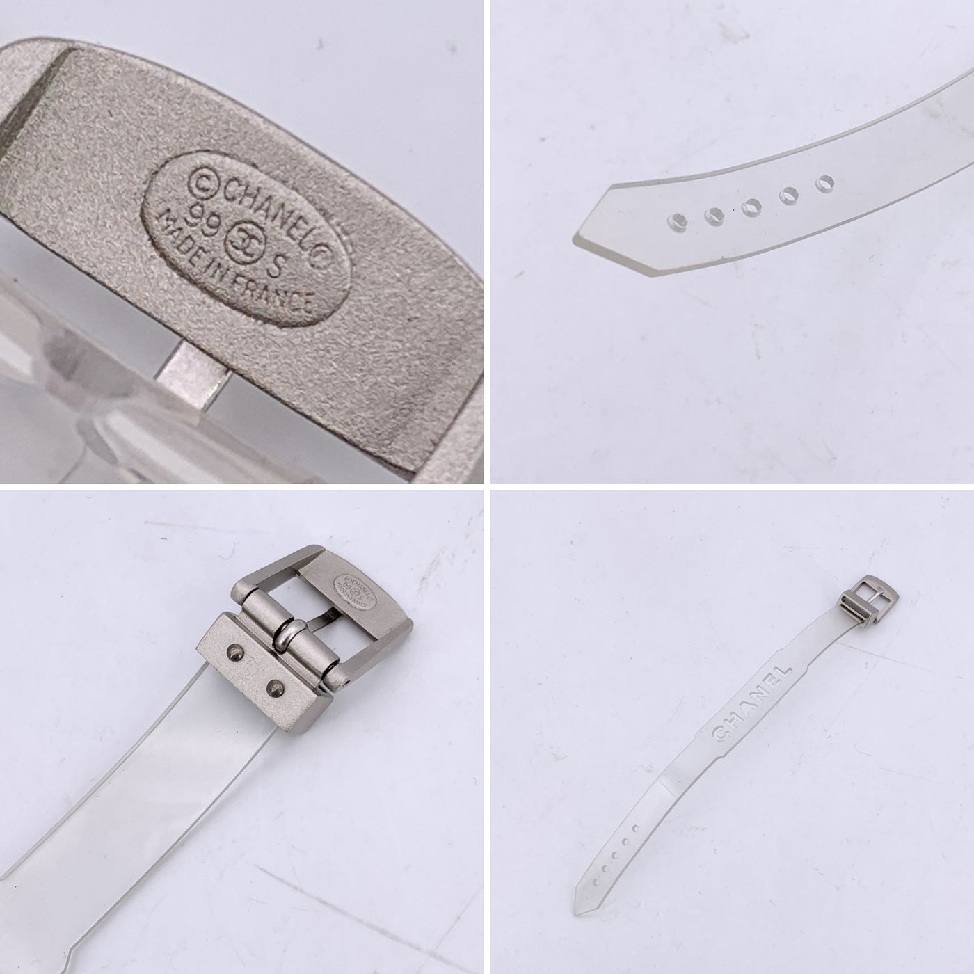 Chanel Vintage Clear Transparent Rubber Logo Belt Bracelet