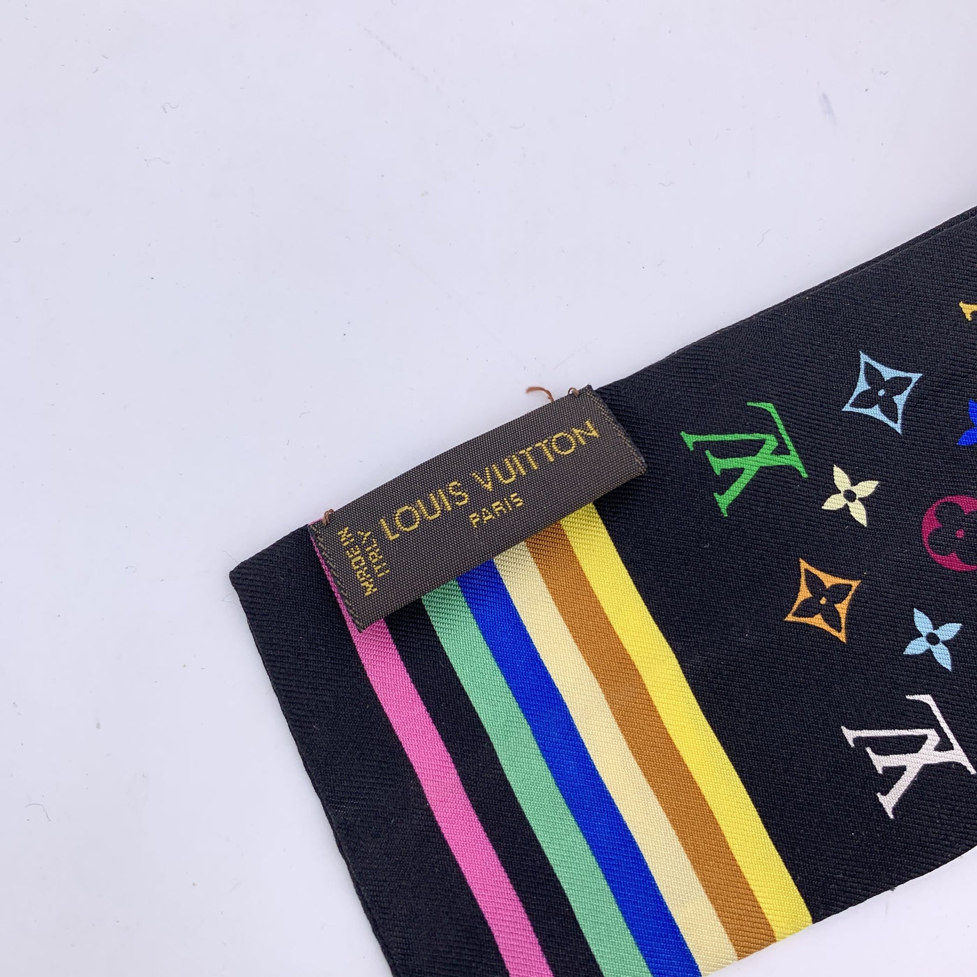 Louis Vuitton Black Multicolor Monogram Silk Twilly Scarf Bandeau