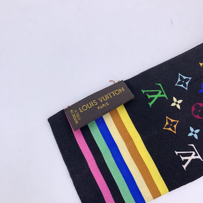 Louis Vuitton Black Multicolor Monogram Silk Twilly Scarf Bandeau