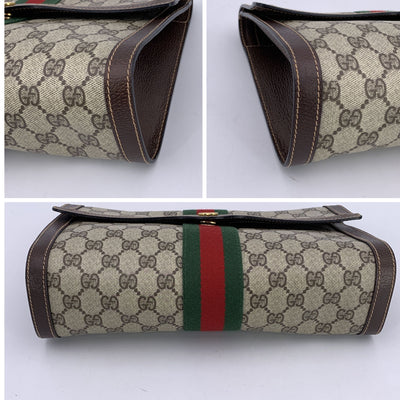 Gucci Vintage Beige Monogram Canvas Flap Cosmetic Bag Clutch