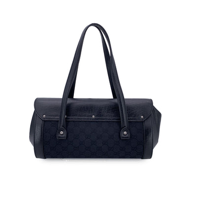 Gucci Black GG Monogram Canvas Bamboo Bullet Shoulder Bag