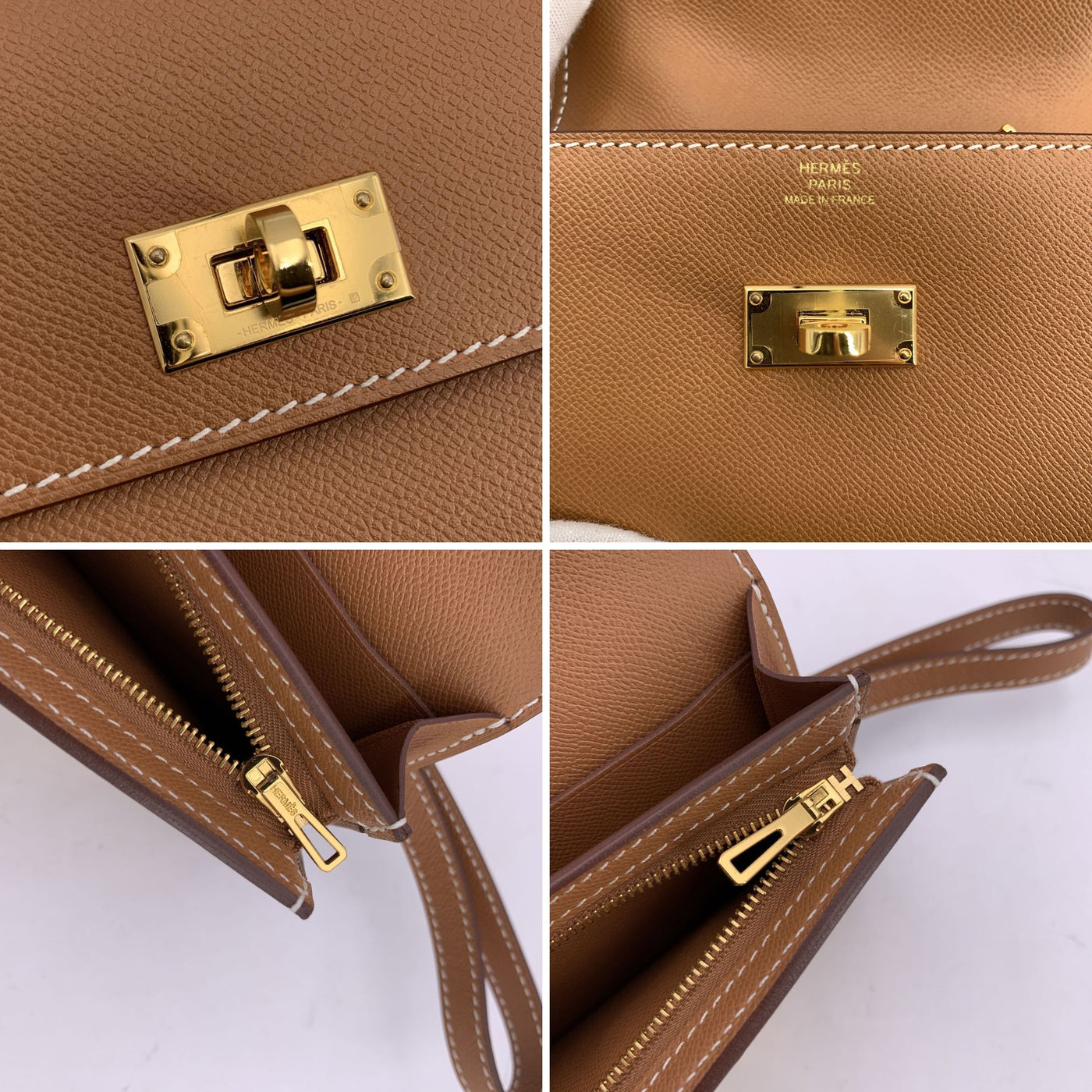 Hermes Tan Epsom Leather Kelly Pocket Slim Wallet Gold Hardware