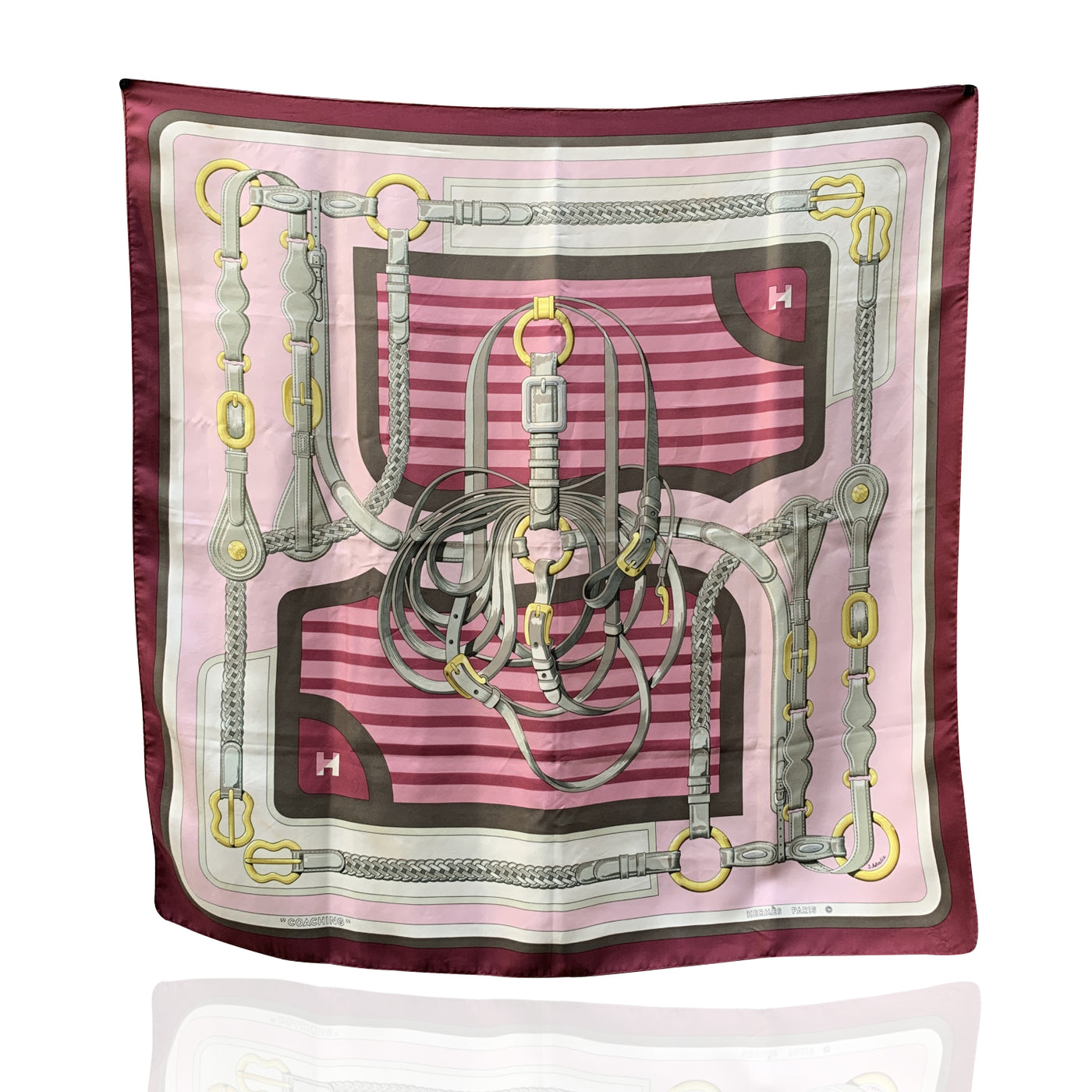 Hermes Paris Vintage Pink Purple Silk Scarf Coaching 1976 Abadie