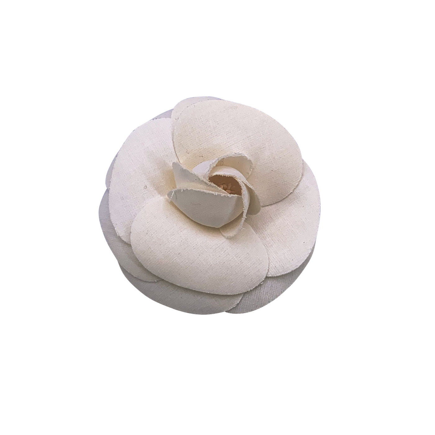 Chanel Vintage White Fabric Flower Camelia Camellia Brooch Pin