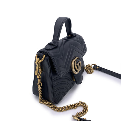 Gucci Black Quilted Leather GG Marmont Crossbody Bag with Handle