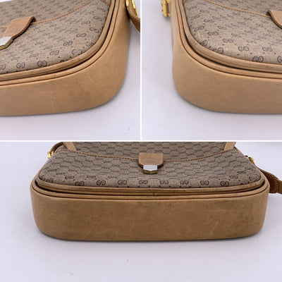 Gucci Vintage Beige Monogram Canvas and Leather Flap Shoulder Bag
