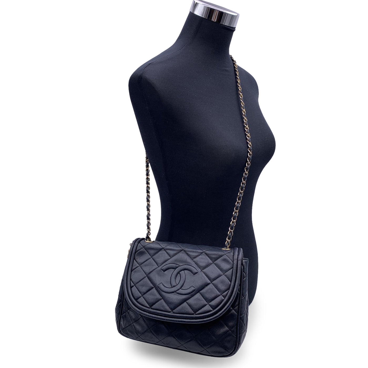 Chanel Vintage Dark Blue Quilted Leather CC Logo Tassel Shoulder Bag