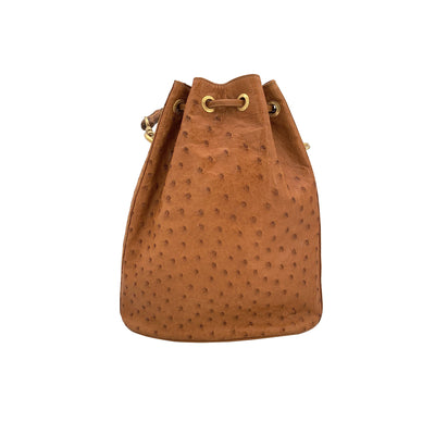 Gucci Vintage Tan Leather Bamboo Drawstring Bucket Handbag