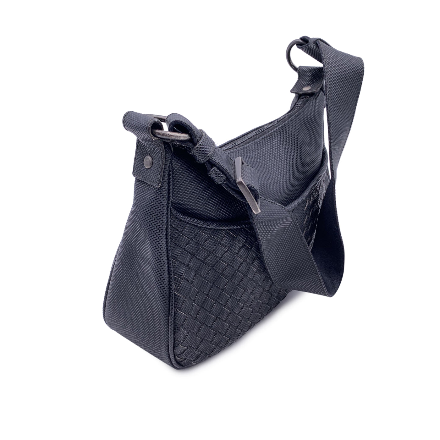 Bottega Veneta Black Intrecciato Canvas Shoulder Bag