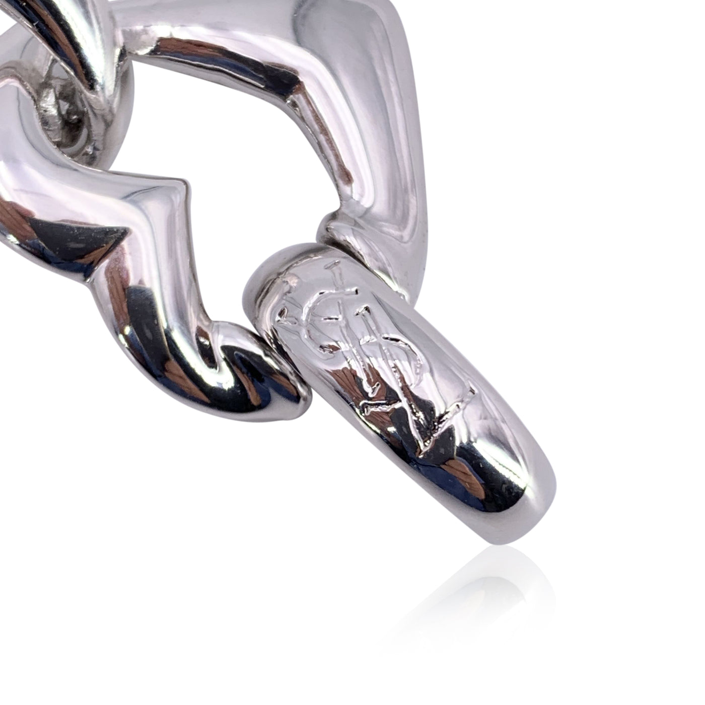 Yves Saint Laurent Vintage Silver Metal Heart Chain Link Bracelet