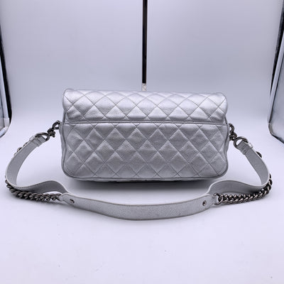 Chanel 2016 Silver Quilted Leather Airline Easy Flap Shoulder Bag