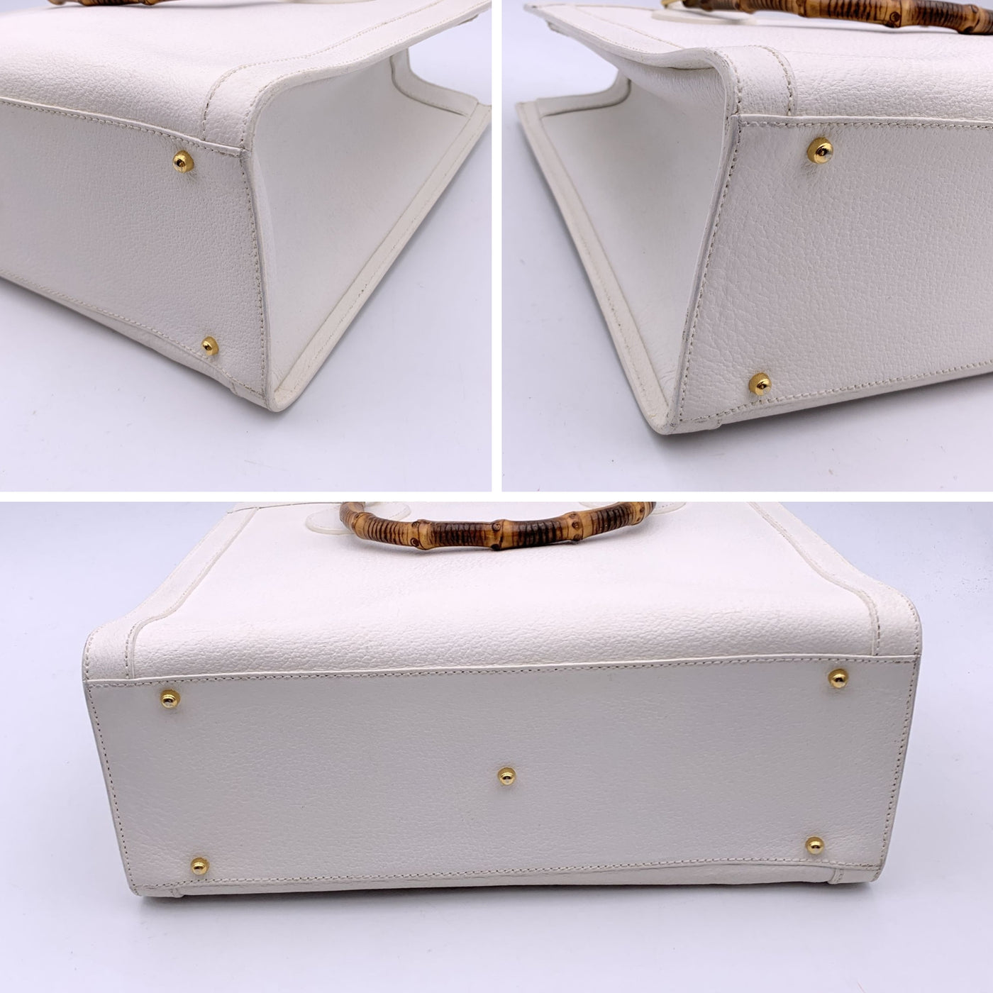 Gucci Vintage White Leather Bamboo Princess Diana Tote Bag