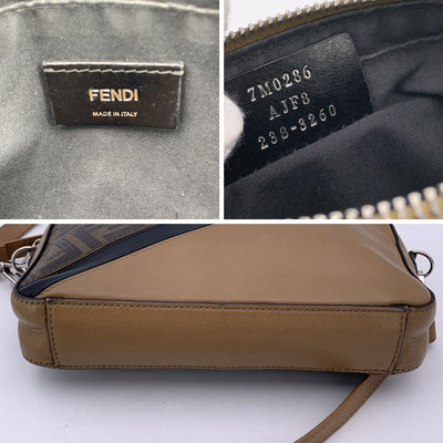 Fendi Monogram Zucca Canvas Leather Diagonal Camera Crossbody Bag