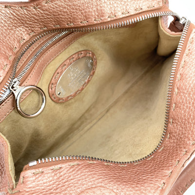 Fendi Selleria Pink Rose Metallic Leather Devil Trapezio Hobo Bag