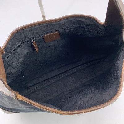 Gucci Black Canvas Brown Leather Jackie Hobo Bag Handbag