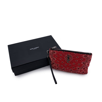 Saint Laurent Red Bandana Print Canvas Canvas Clutch Wrist Bag