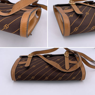 Gucci Vintage Brown Logo Canvas GG Tan Leather Shoulder Bag