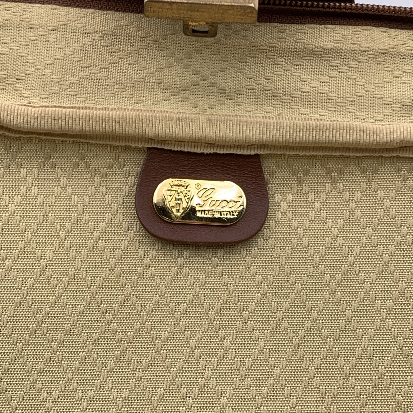 Gucci Vintage Beige Monogram Canvas Travel Bag Suitcase