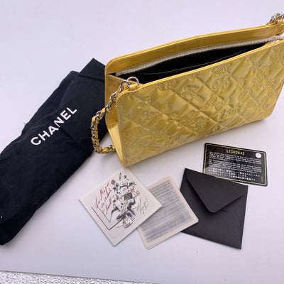 Chanel Yellow Embossed Patent Leather Lucky Symbols Pochette Bag