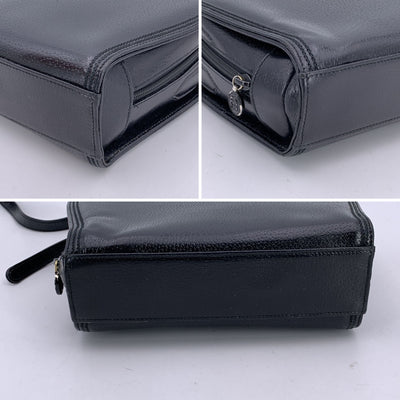 Gucci Vintage Black Leather Zip Around Crossbody Shoulder Bag