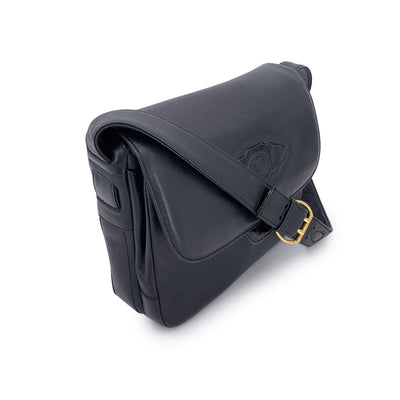 Gucci Vintage Black Leather Flap GG Logo Shoulder Bag