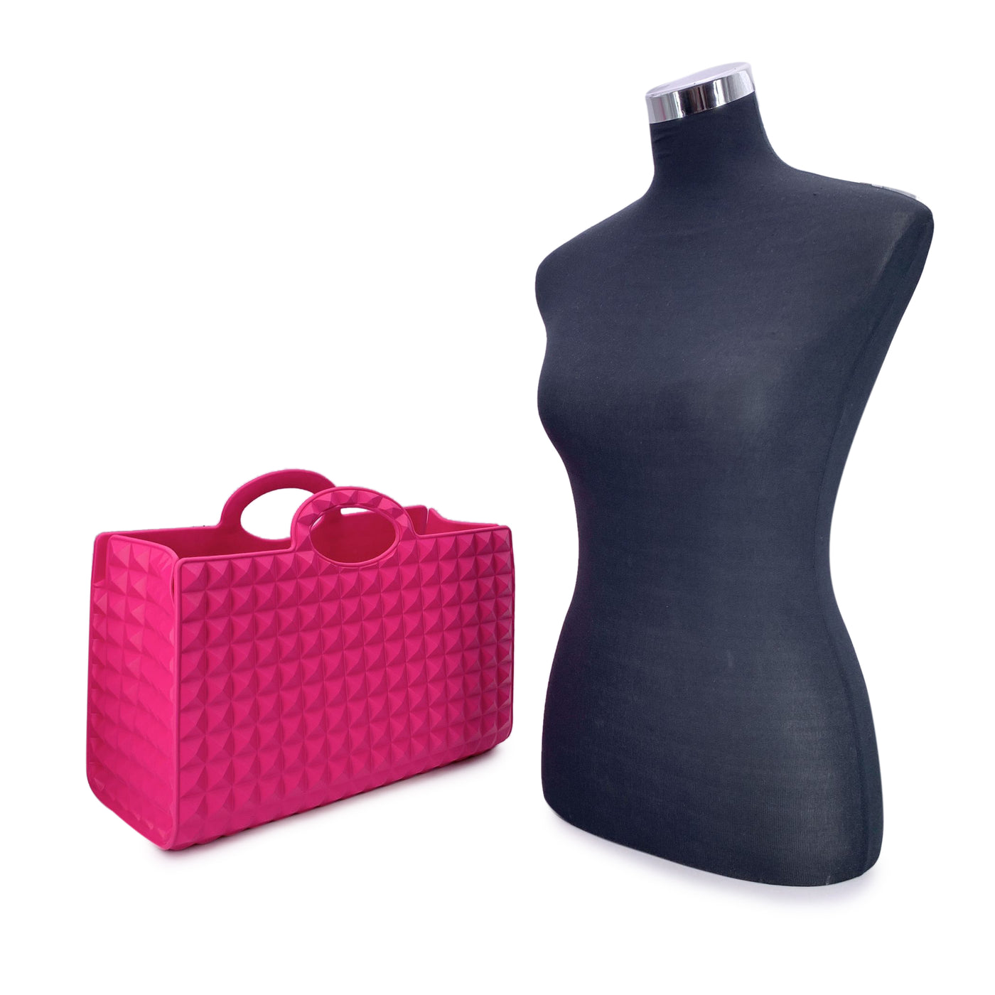 Valentino Garavani Fuchsia Rubber Le Troisieme Tote Handbag Bag