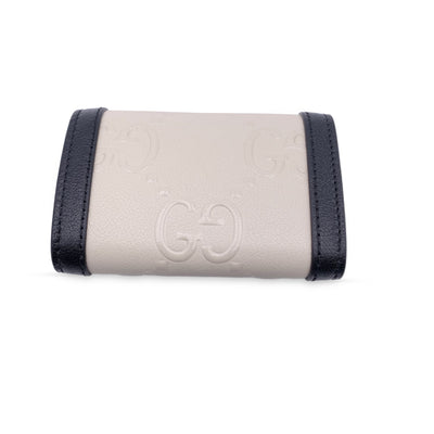 Gucci White Black Monogram Leather Wonka 6 Key Case Holder Pouch