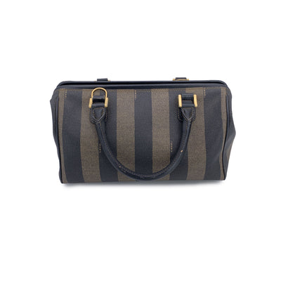 Fendi Vintage Pequin Striped Canvas Small Boston Bag Black